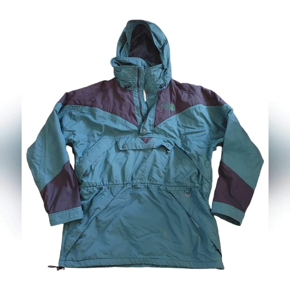 Vintage 90s North Face Pullover Winter Jacket Size XL Ski Snow Green Black.